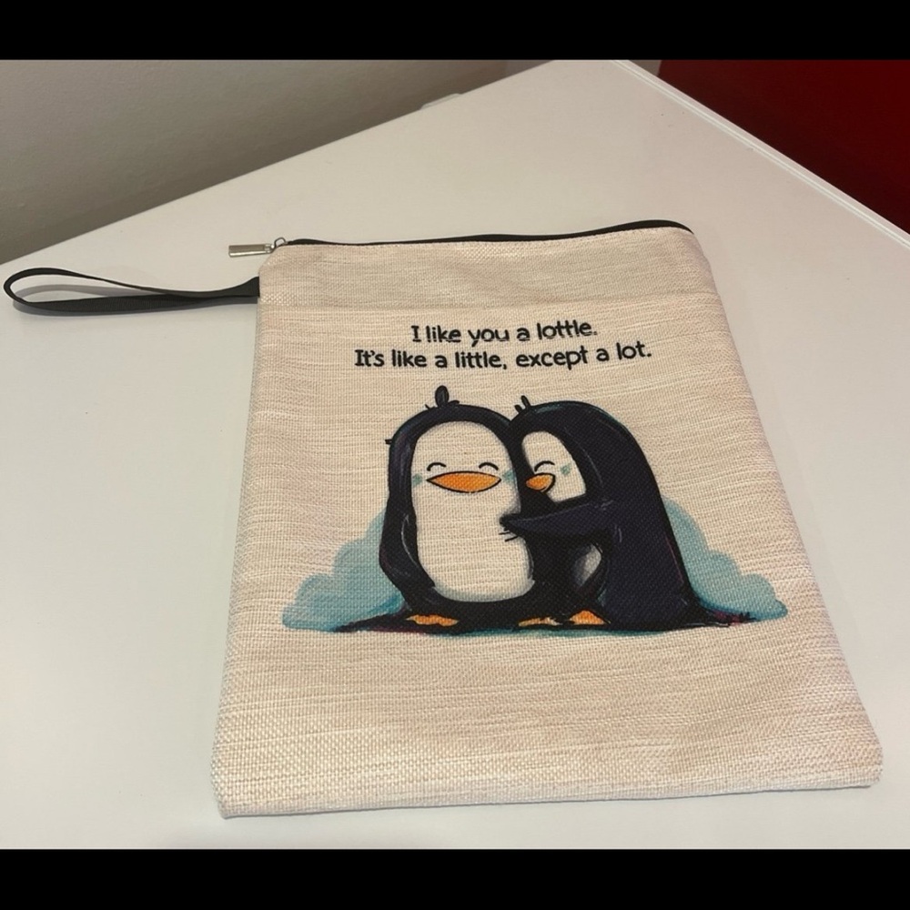 Penguin Print Pouch with Wrist Strap